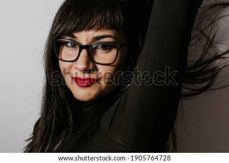 brunette woman on white background expressions 