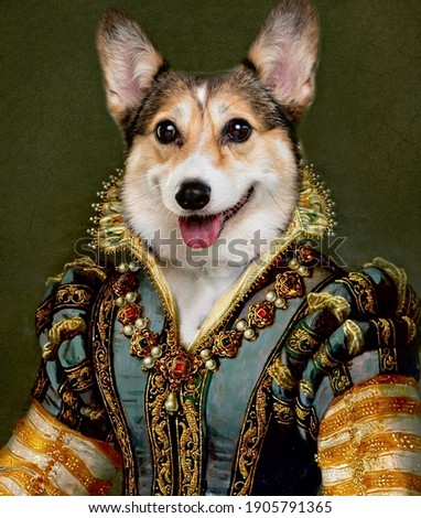 Fine art dog painting with corgi Royalty-Free Stock Photo #1905791365
