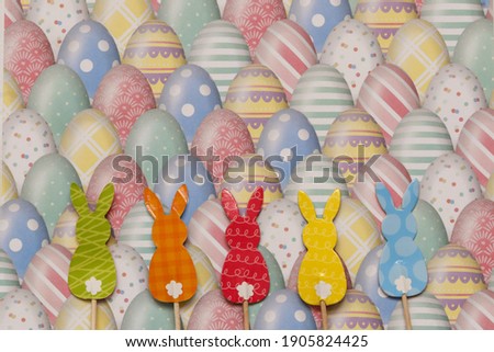 Easter background with bunnies and Easter eggs