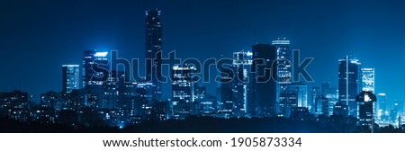 Panorama Of Tel Aviv City And Ayalon Freeway At Night - View of Tel Aviv at night. Royalty-Free Stock Photo #1905873334