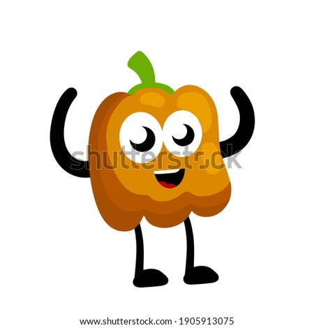 Red bell pepper. Happy character. Ingredient and element of the kitchen. Flat cartoon illustration. Bulgarian seasoning and mascot with a smile
