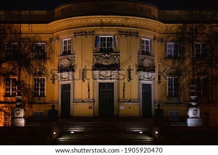 Deri Museum at night, in the dark, Debrecen, Hungary