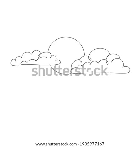 Clouds in the sky in continuous line art drawing style. Minimalist black linear design isolated on white background. Vector illustration