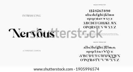 Abstract Fashion font alphabet. Minimal modern urban fonts for logo, brand etc. Typography typeface uppercase lowercase and number. vector illustration Royalty-Free Stock Photo #1905996574