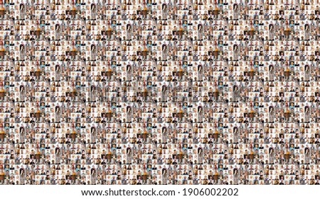 Hundreds of multiracial people crowd portraits headshots collection, collage mosaic. Many lot of multicultural different male and female smiling faces looking at camera. Diversity and society concept Royalty-Free Stock Photo #1906002202
