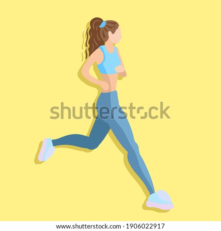 The girl is running. Useful physical activity. Vector sports illustration in flat style. Minimalistic drawing.