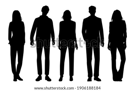 Vector silhouettes of  men and a women, a group of standing  business people, black  color isolated on white background Royalty-Free Stock Photo #1906188184