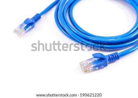 Blue network cable on isolated white background