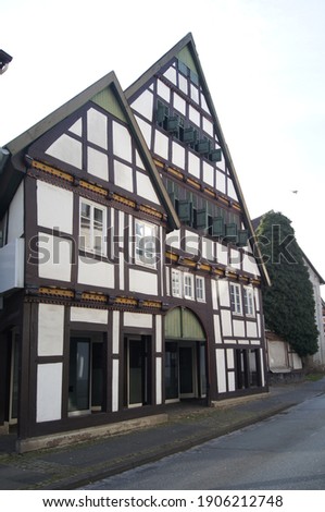 beautiful old houses in the old Hanseatic city of Lemgo in North Rhine Westphalia in Germany, Europe 2021 in January