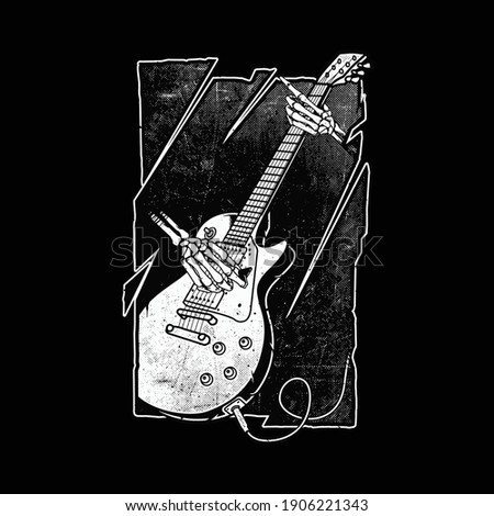 Skeleton playing guitar graphic illustration vector art t-shirt design