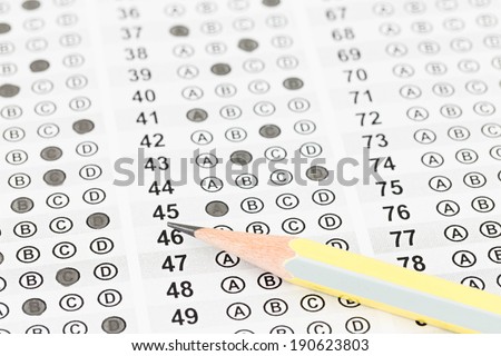 Filled answer sheet focus on pencil
