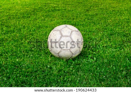 soccer ball - Used soccer ball on grass with copy space. 