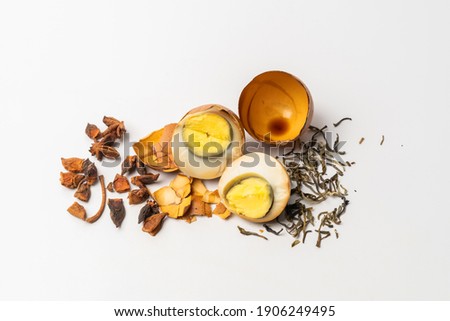 Family tea marinated eggs on a pure white background