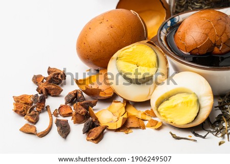 Family tea marinated eggs on a pure white background
