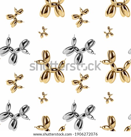 pattern with golden and silver balloon dogs