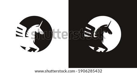 Unicorn logo design, unicorn logo ideas premium vector.  silhouette of a full-body unicorn vector illustration with minimal art.