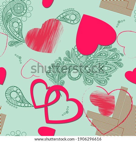 Valentine's Day, February 14. Seamless background with hearts and lace matte. For wrapping paper and gift bags.