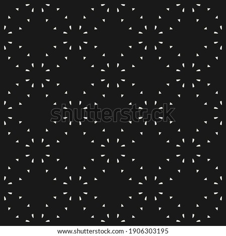 Minimalist vector seamless pattern. Simple delicate geometric texture. Abstract black minimal background with small shapes, dots, floral silhouettes. Subtle repeat geo design for decor, print, cover