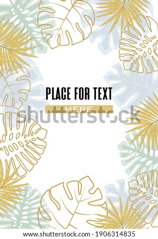 Vector illustration of floral decoration with palm leaves. Tropical background