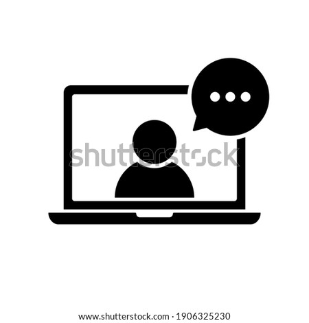 Laptop user chat vector icon. Video conference sign. Call center operator vector illustration. Online communication symbol.