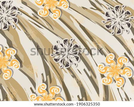 Abstract floral patterns on the beige and brown background