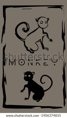 drawing of monkey in primitive ancient style, year of monkey
