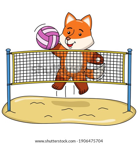 Cartoon illustration of a fox playing volleyball