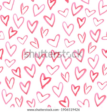 Pattern watercolor pink hearts, texture, background Royalty-Free Stock Photo #1906519426