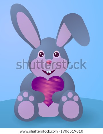 Vector illustration cartoon bunny with heart in hands.