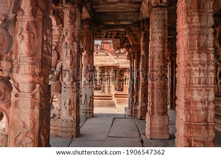 vithala temple interior hampi ruins antique stone art from unique angle image is taken at hampi karnataka india. The most impressive structure in Hampi, it is a splendid example of rich architecture. Royalty-Free Stock Photo #1906547362