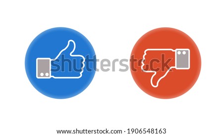 Like icon. Hand like. Thumb up. Dislike icon. Thumb down. Social media. OK sign. Like symbol. Achievement badge. Quality mark.