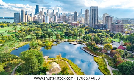 Chicago skyline aerial drone view from above, lake Michigan and city of Chicago downtown skyscrapers cityscape bird's view from park, Illinois, USA
 Royalty-Free Stock Photo #1906574053