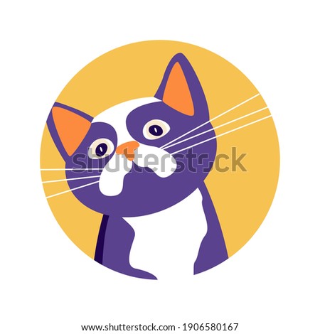 Social Media Story highlight icon for cat lovers. Cats day design, pet in funny pose standing in circle. Flat Art Vector illustration