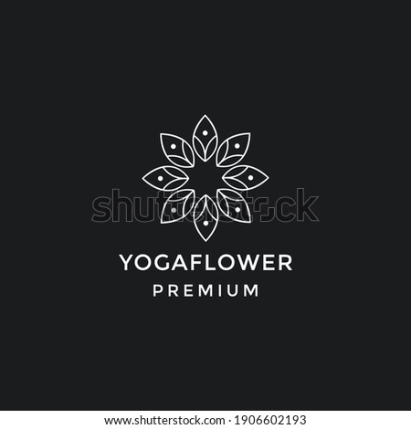 Yoga Flower Logo abstract Beauty Spa salon Cosmetics brand Linear style. Looped Leaves Logotype design vecto in black backround