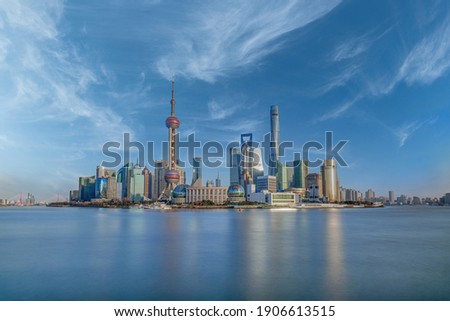 Urban scenery of Lujiazui on the Bund of Shanghai