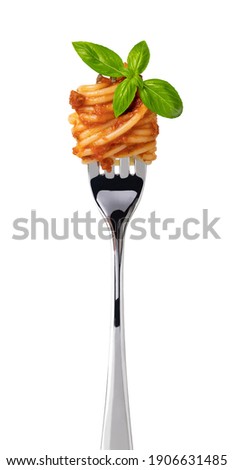 spaghetti on fork isolated on white background Royalty-Free Stock Photo #1906631485