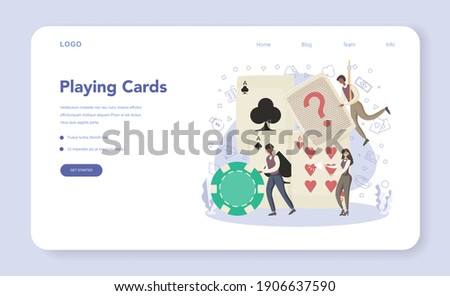 Croupier web banner or landing page. Person in uniform behind gambling counter. Dealer in casino at cards table. Casino game business. Isolated vector illustration