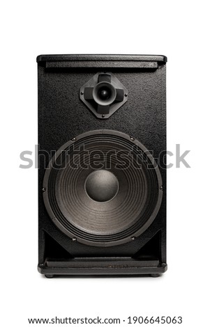 Audio loudspeaker wood box with clipping path isolated on white background.