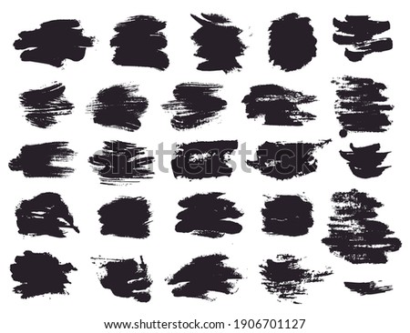 Paint brush strokes and abstract grunge stains isolated on white background. Black vector design elements for paintbrush texture, clipping mask, banner or text box. Freehand drawing collection.