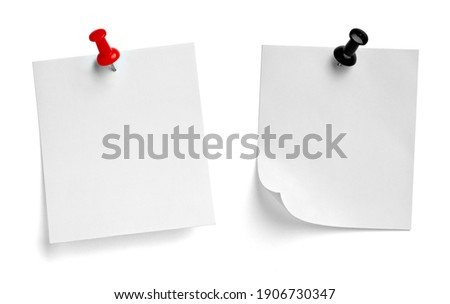 collection of  various note paper with a push pin on white background Royalty-Free Stock Photo #1906730347