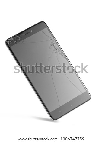 Smartphone with broken screen on a white background. Isolated.