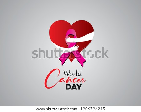 World Cancer Day . February 4. Cancer Awareness icon design for poster and banner. Hands holding with purple ribbons. Vector illustration. 
