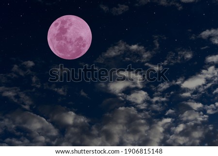 Pink full moon on the sky.