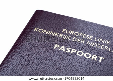 Dutch Passport closeup, isolated on white background 