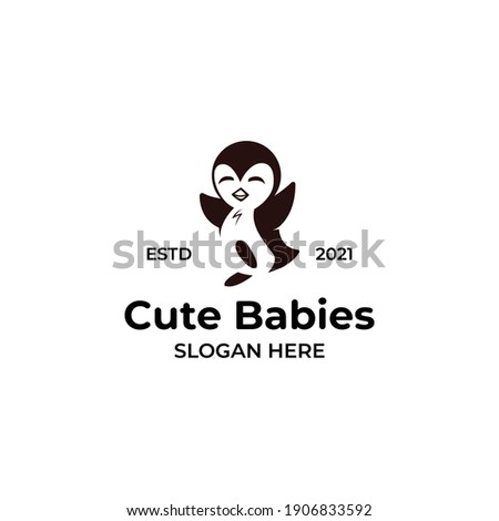 Cute penguin logo vector template with negative space concept