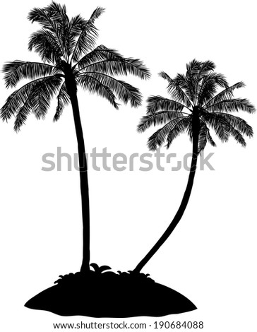 Black Tropical silhouette Palm Tree Island on white