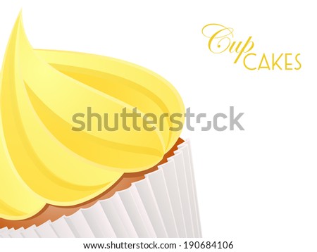 Cupcake with Lemon Yellow Icing on a White Background with Sample Text