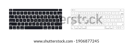 Keyboard of computer, laptop. Modern key buttons for pc. Black, white keyboard isolated on white background. Icons of control, enter, qwerty, alphabet, numbers, shift, escape. Realistic mockup. Vector Royalty-Free Stock Photo #1906877245