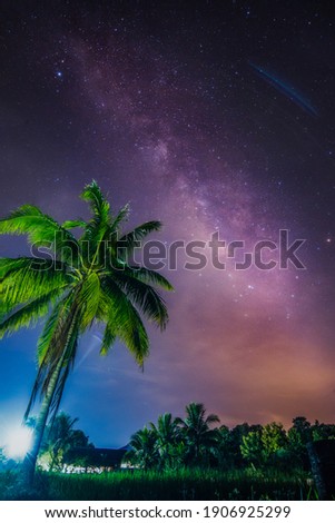 Vibrant night sky with stars and galaxy . Deep sky astrophoto. From Lampung, Thailand.