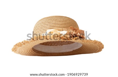 Vintage straw hat for women fashion on summer isolated on withe background  Royalty-Free Stock Photo #1906929739